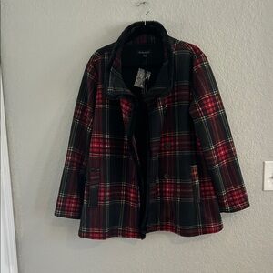 Heavy Plaid Pea Coat - Black and Red